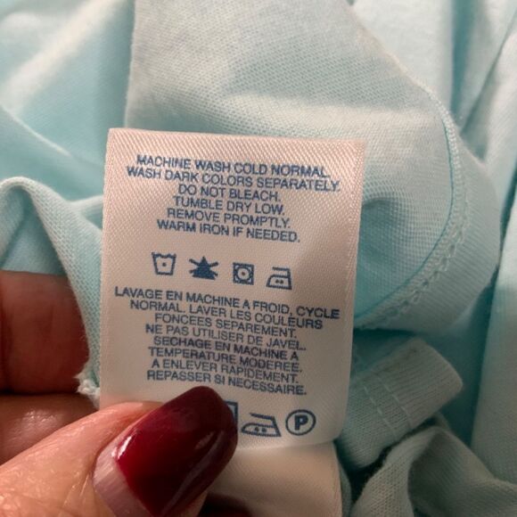 LANDS’ END Turquoise Split Vee Neck Tee 100% Cotton MADE IN PERU Sz M - Picture 7 of 9